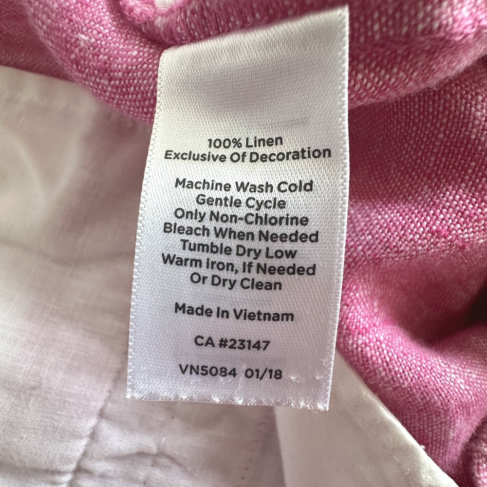 Talbots Coastal Resort Granny 100% Linen Pink Cropped Pants Sz. 12 Pom Pom Trim‎ - Picture 4 of 13